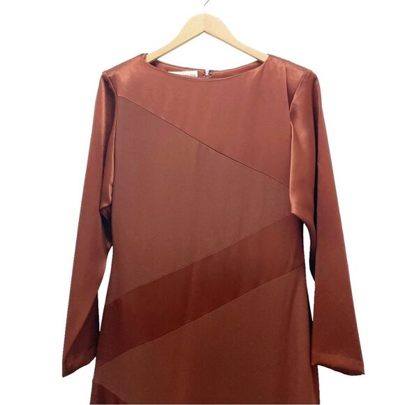 NWT Morton Myles The Warrens Vintage 1980s Bronze Satin Drop Waist Dress Size 8 - Picture 4 of 15